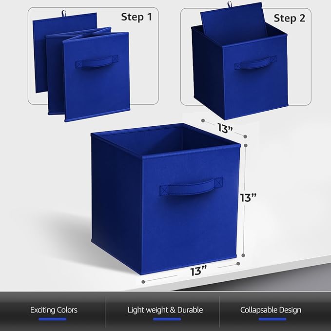 Sorbus 13 Inch Collapsible Fabric Storage Cubes - Sturdy Foldable Baskets with Handle - 8 Organizing Bins for Clothes, Toys, Books - Shelves, Closets