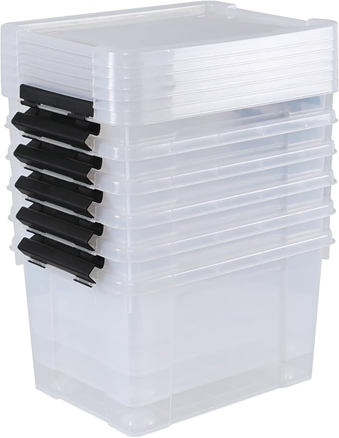 Ggbin 22 Quart Plastic Storage Box with Lid, 6 Pack Latching Container Bins