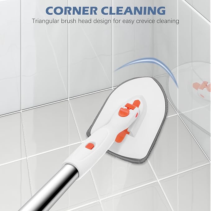 SetSail Floor Scrub Brush, 3-In-1 Tile Tub Floor Scrubber with 52-inch Adjustable Long Handle Shower Cleaner and 3 Detachable Replacement Brush Heads for Cleaning Bathroom Kitchen Walls Tub Tile