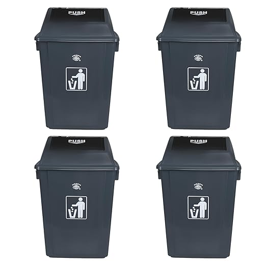 4-Pack 13 Gallon Plastic Trash Cans with Lids, Large Grey Garbage Waste Bin