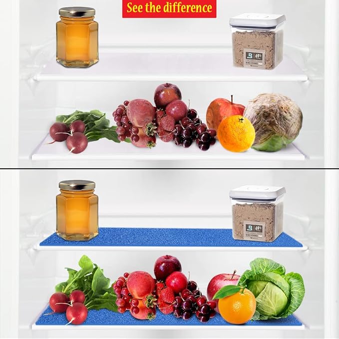 Dualplex® Fruit & Veggie Life Extender Liner for Fridge Refrigerator Drawers, 12x15 Inches (4 Pack) – Extends The Life of Your Produce & Prevents Spoilage (Blue)