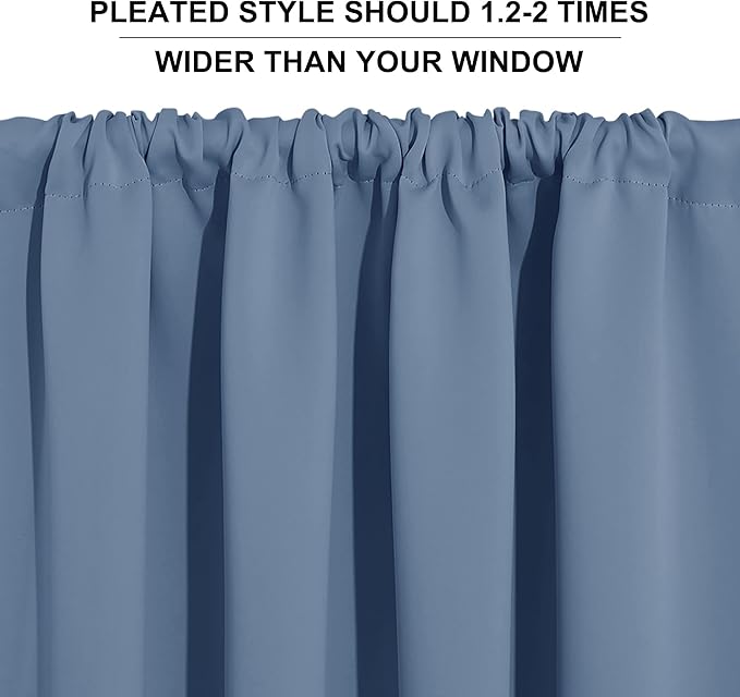 RYB HOME Small Curtains for Bathroom Windows, Blackout Blinds Shades for Bedroom Dorm Storage Cabinet Door Basement Farmhouse Decor, W 34 x L 36 inches, Stone Blue, 2 Panels