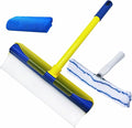 Recyclable Silicone Window Squeegee Kit, Aqua Blade Window Squeegee Kit, Glass Cleaning Tools with Silicone Squeegee and Glass Microfiber Cleaning Cloth for Glass Doors, Showers and Home, Blue