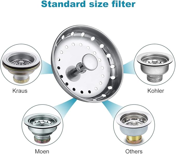 Kitchen Sink Drain Strainer 6 Pack Stainless Steel Sink Stopper, Anti-Clogging Kitchen Sink Drain Basket for Kitchen Sink Strainer Replacement Set