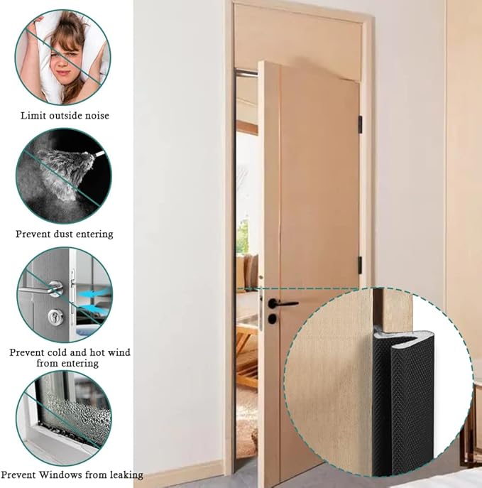 Kerf Weather Stripping Door Seal Strip 26 Ft Q Foam Door Weatherstrip Seal with Slot Card Slot Installation, Easy Cut to Size (Black)
