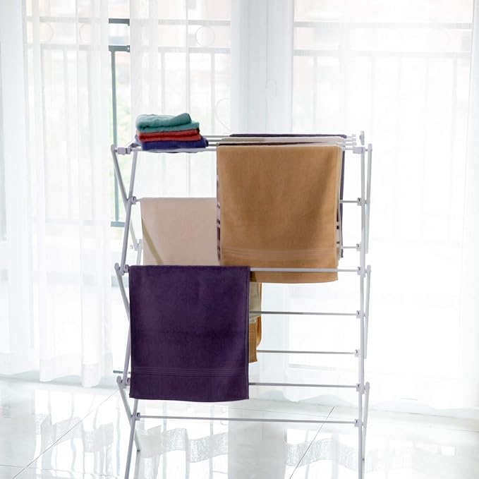 3 Tiers Foldable Clothes Drying Rack, Vertical Laundry Rack Portable and Collapsible for Storage Indoor Outdoor, White