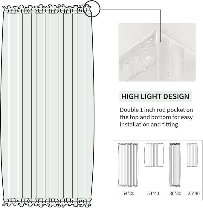 DWCN French Door Curtains – Rod Pocket Thermal Blackout Curtain for Doors with Glass Window, Kitchen and Patio Doors for Privacy, 54 X 80 Inches Long, 1 Curtain Panel with Tieback, Ivory