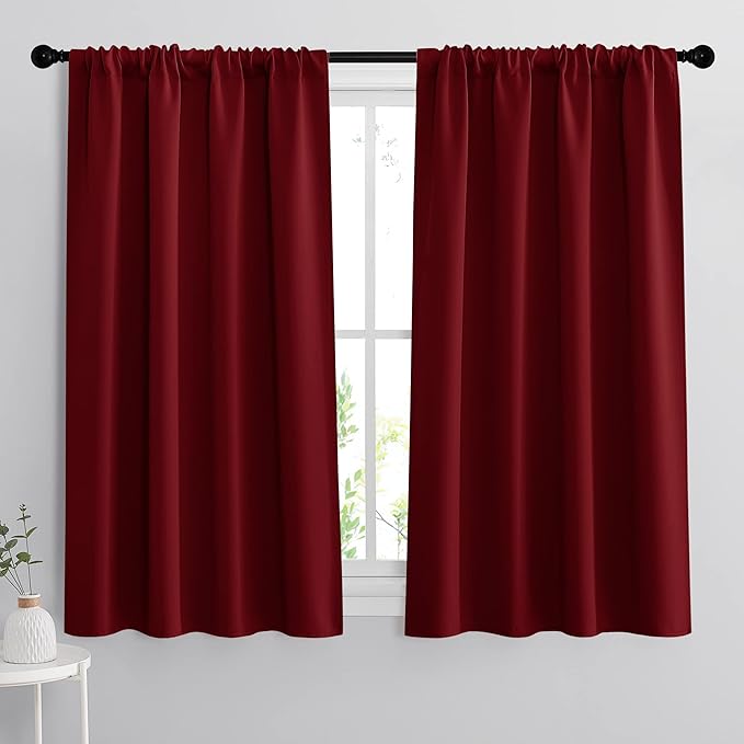 RYB HOME Blackout Curtains 63 inches Long - Energy Saving Insulation Large Window Curtain Blinds for Bedroom Living Room Dining Basement Home Office, W 62 x L 63 per Panel, Burgundy Red, 2 Pcs