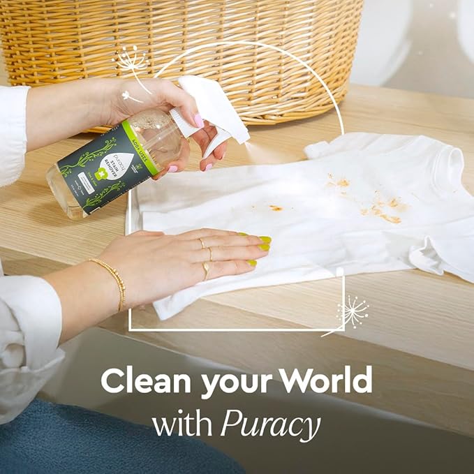 Puracy Stain Remover, Natural Based Travel and Laundry Stain Cleaner for Clothes, Baby Essentials, Kids Stains, Oil and Fabric Spot Cleaner, Unscented (Stain Remover Spray, 12 fl oz)