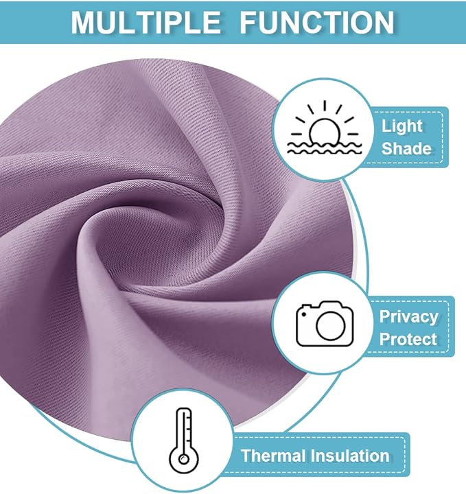 RYB HOME Bedroom Curtains Solid Blackout Panels Rod Pocket Thermal Insulated Window Drapes for Living Room, 42 Width x 63 inch Length 2 Panels Set, Lilac