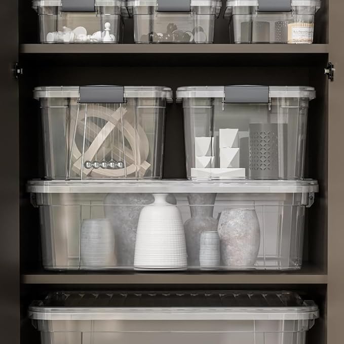 Superio Storage Bins with Lids, Clear Plastic Containers for Organizing, Stackable Totes, BPA Free, Odor Free, Organizer Boxes for Home, and Dorm (4 Pack, 14.7 Qt)