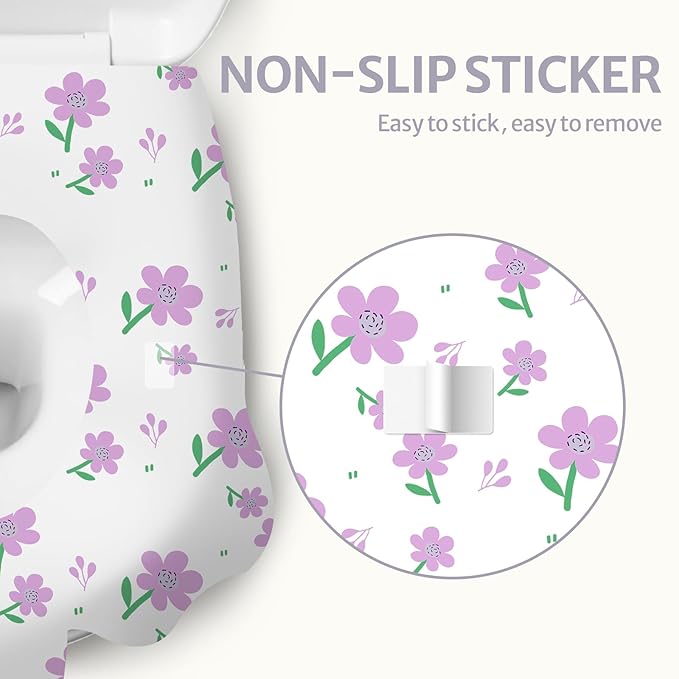 Blissful Diary 20 Pcs Toilet Seat Covers Disposable for Toddlers & Adults, Extra Large Waterproof, Portable Package for Travel, Kids Potty Training(Purple Flowers))