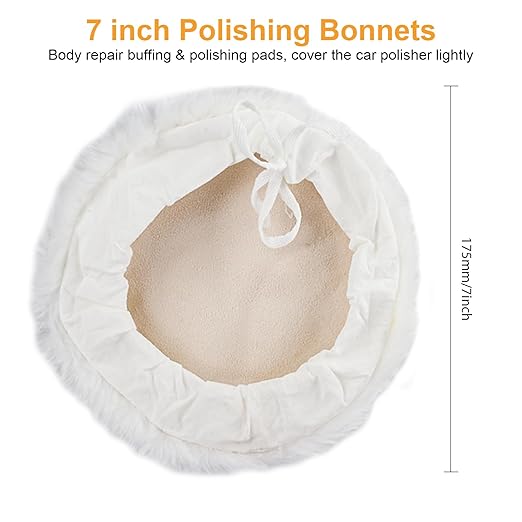 Linkstyle 6PCS 7 Inch Wool Buffing Pads Kit, Lambs Wool Polishing Bonnet Pads with Drawstring, Drill Buffer Polisher Attachment for Car Detailing, Furniture, Glass, Metal, DIY Polishing