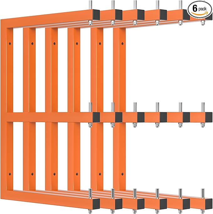 6 PACK Lumber Rack Wall-Mounted Lumber Storage Rack, Heavy Duty Wood Storage Racks With 9-Level System, 1980 LB Sturdy Garage Wood Organizer, Hanging Orange Lumber Metal Racks for Indoor & Outdoor