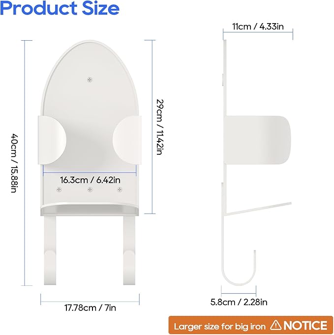 ORLESS Metal Large Ironing Board Holder Wall Mount, Ironing Board Hanger, Iron Board Holder, Iron Board Hook Wall Mount, for Laundry Rooms (White)