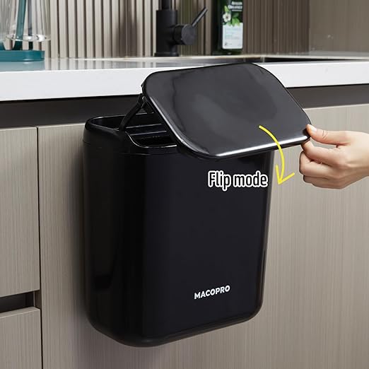 Compost Bin Hanging Trash Can with Lid Under Sink for Kitchen, Food Waste Bin for Countertop with Lid, Mountable Garbage Can for Bathroom, RV, 8L/2.6Gal