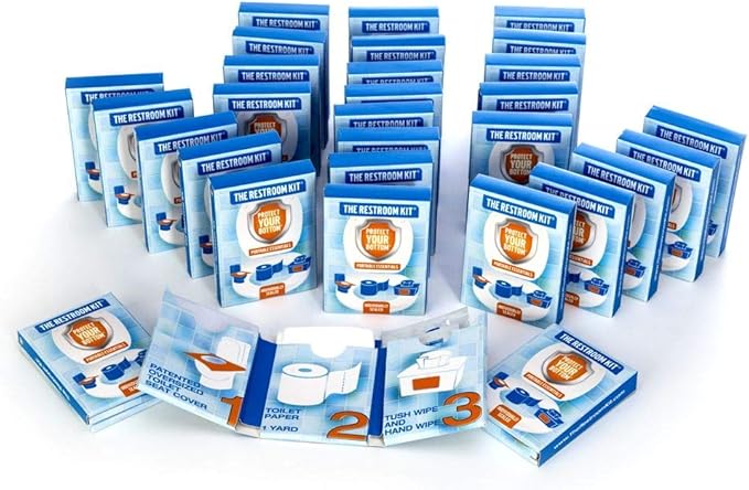 The Restroom Kit Great for Travel (30-Pack) Portable Disposable Oversized Toilet Seat Cover, 3ft 3Ply Toilet Paper, Hand & Flushable Tush Wipe