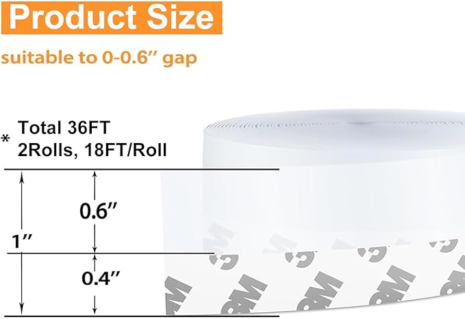 36 Ft Door Weather Stripping Door Seal Strip Tape,Silicone Door Draft Stopper,Self Adhesive Shower Door Bottom Seal and Door Insulation Strip for Door Frame Windows and Glass Gaps (Transparent, 25mm)