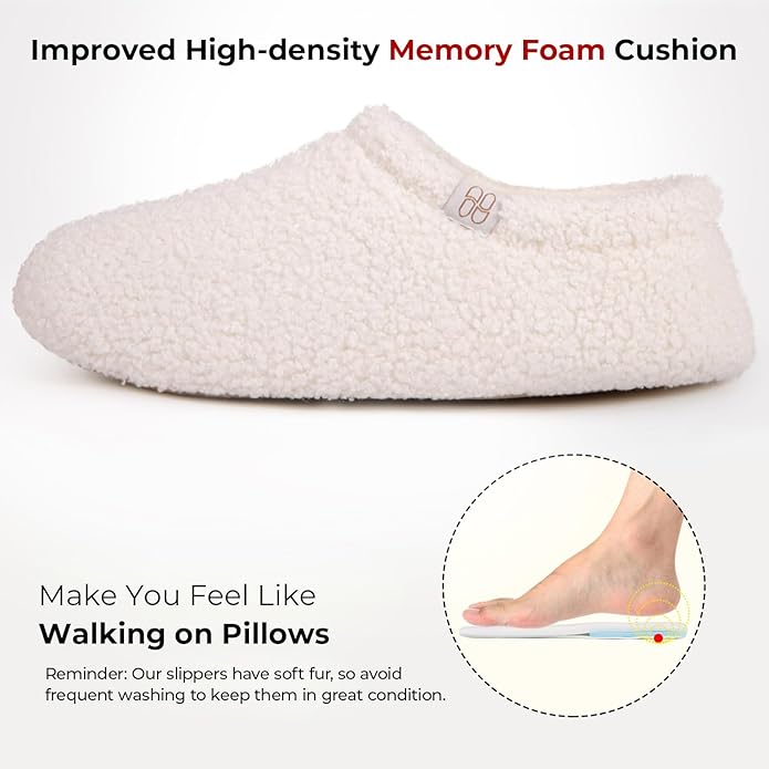HomeTop Women's Fuzzy Curly Fur Memory Foam Loafer Slippers with Polar Fleece Lining
