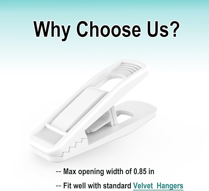 Hanger Clips for Velvet Hangers (White, 40 PCS), Non-Slip Plastic Clips Pant Skirt Hanger Clips for Flocking Hangers