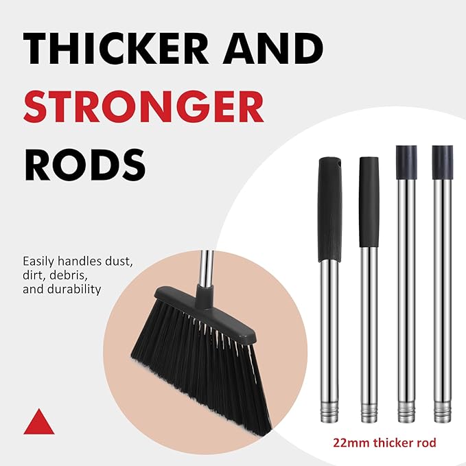 NACENA Heavy Duty Broom, 55 Inch Long Handle Outdoor Large Angle Brooms, Commercial Broom for Sweeping Indoor, for Home Garage Kitchen Office Courtyard Lobby Patio Lawn Concrete, 2 Pack, Black