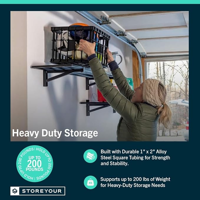 StoreYourBoard 2-Pack Heavy Duty Wall Shelves – Wall-Mounted Garage Storage Shelving and Organization for Sheds, Closets, or Utility Rooms – Holds 200 lbs, 1ft x 2ft, Black