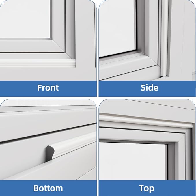 Wedge-Shape Window Weather Stripping Door Frame Seal Strip 3Pcs×196" White,Upgrade Black Foam,Soundproofing,Draft Stopper,Winter Insulation,Noise Blocker, Gap Filler for Exterior Front Door Side