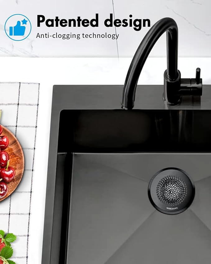 Sink Drain Strainer (Black): Flexible Anti-Slip Chainlink, 304 Stainless Steel. Upgraded Clog-Free, Easy-Clean Catcher for Kitchen Garbage Disposal