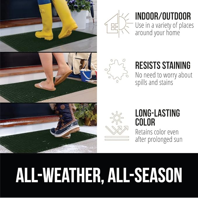GORILLA GRIP Front Door Mat, 47x35, Indoor Outdoor Ultra Absorbent HydroAbsorb Doormat, Absorbs Up to 6 Cups of Water, Stain and Fade Resistant, Rubber Backing Doormats, Captures Dirt, Green
