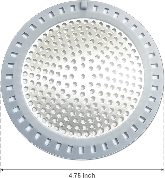 2PCS Shower Drain Hair Catcher, Shower Drain Strainer, Stainless Steel with Silicone Edging, 4.75 Inch Diameter