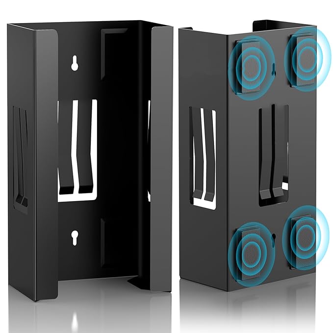 Magnetic Glove Box Holder, Disposable Glove Dispenser Wall Mount, Metal Glove Rack Organizer for Rubber Latex Gloves Tissue Box, Black