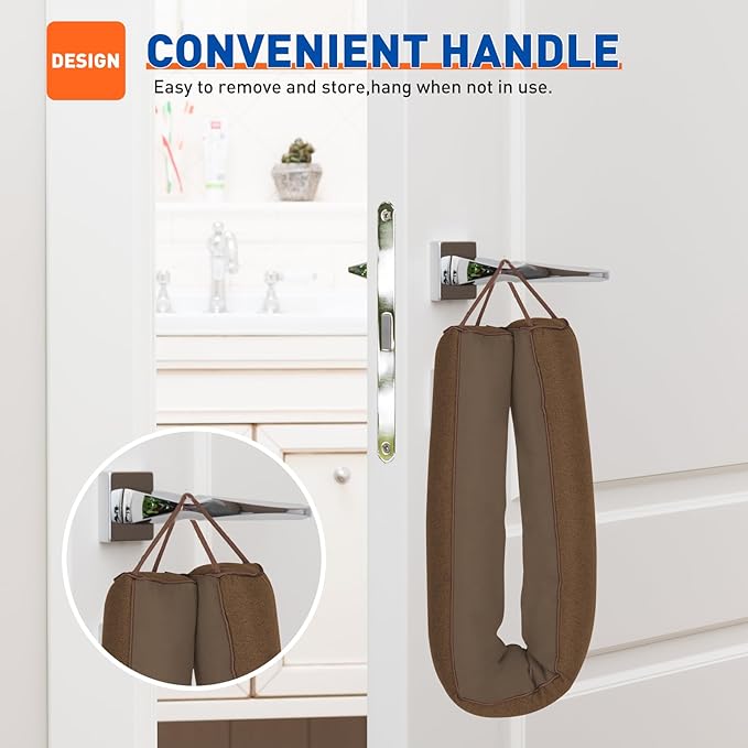 MAGZO Door Draft Stopper 36 Inches, Weighted Triangular Door Snake for Winter Noise Blocker with Hook Loops,Brown