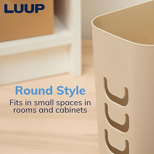 STORi Luup Bathroom Wastebasket, Secure Grocery Bags, Plastic Garbage Container for Vanity, Laundry Room, Kitchen, Office, 2.5 Gallon, Beige, Made in USA