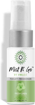 Mist N' Go by Omaze Travel Bathroom Spray - Toilet Odor Eliminator & Air Freshener - Fresh Linen (1oz)