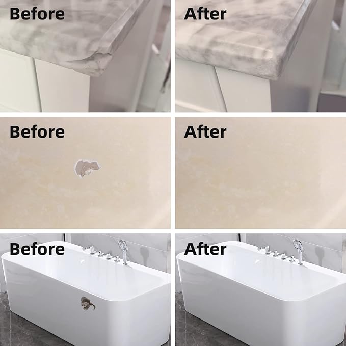 Globalcom Tile and Granite/Marble Repair Kit, Porcelain Stone and Quartz Countertops Repair Kit for Chips Dents Cracks Holes Scratch, Fix Chipped Edges Corners, Reattaches Missing Pieces