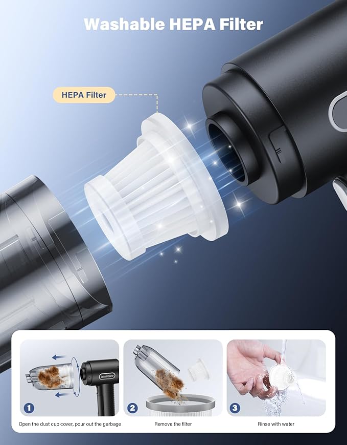 Car Vacuum Portable Cordless, 16000Pa Handheld Vacuum Mini Vacuum Cleaner High Power with Best Suction Brushless Motor, 4 in 1 2-Speed Air Duster Portable Vacuum for Car Keyboard Pet Hair