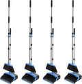 Broom and Dustpan Set, 52-in Long Adjustable Handle Broom Dustpan Combo with Dust pan Teeth to Automatically Clean Hair Suitable for Home Kitchen Office Hall Floor (Black&Blue), 4 Pack