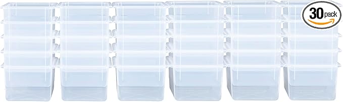 Wood Designs Cubby Storage Bin, Heavy Duty Plastic Containers for Kids Translucent Clear Cubby Tray Set of 30