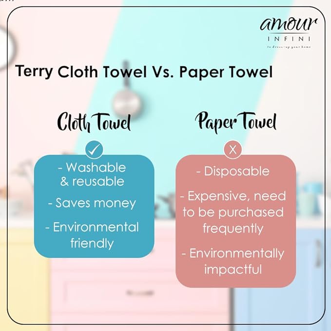 AMOUR INFINI Kitchen Towels Set of 4 - Highly Absorbent, Super Soft Terry Cotton 20x28 Inch Dish Towels with Hanging Loop - Hand & Tea Towels for Cleaning & Drying Dishes (D.Grey)