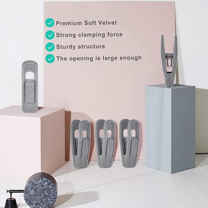 Grey Velvet Hanger Clips - 60 PCS Velvet Hanger Clip, Strong Velvet Clips Fit for Velvet Hangers