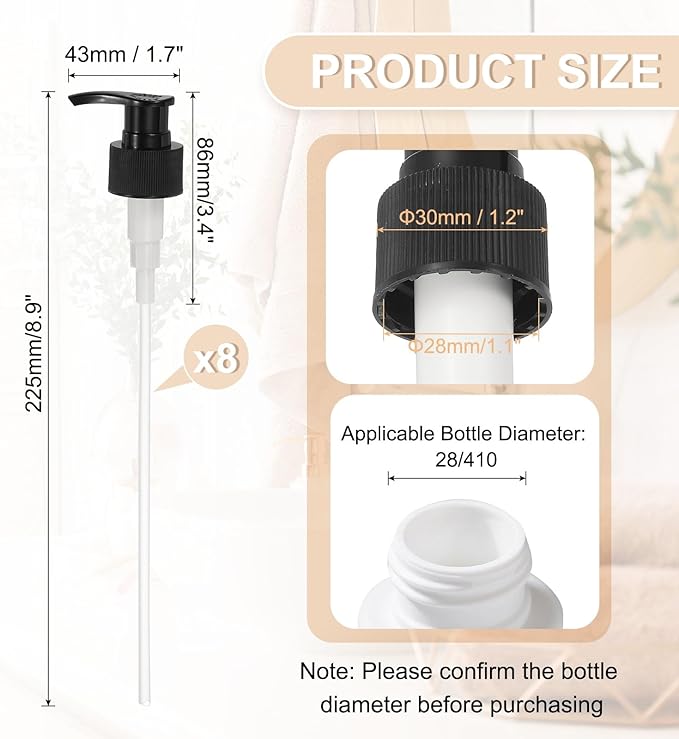 uxcell 8 Pcs Soap Dispenser Pump Heads Soap Dispensers Top Pumps Replacement Switch Pumphead for Standard 24/413 Neck Size Lotion Shampoo Bottle, Black