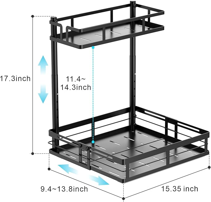 iSPECLE Under Sink Organizer - 2 Pack Under Kitchen Sink Pull Out Organizer Expandable Width Add Storage Space, Adjustable Height Easy Get Items, Under Sink Storage No Drilling Slide Smoothly