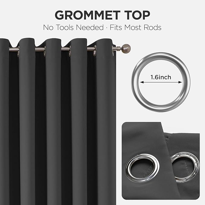 Joydeco Blackout Patio Sliding Door Curtains 96 Inches Long, Grommet Privacy Room Divider Curtains, Extra Wide Thermal Blackout Drapes for Bedroom Living Room (Grey, 70Wx96L, 1 Panel)