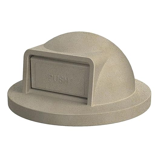 42 Gallon Circle 100% Recycled Plastic Heavy Duty Indoor or Outdoor Commercial Trash Can with Push Open Dome Lid and Internal Liner | Great for Schools and Businesses - Beige Granite