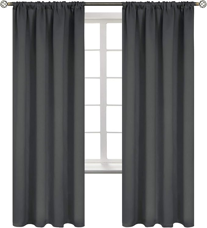 BGment Rod Pocket Blackout Curtains for Bedroom 72 Inch Long - Thermal Insulated Room Darkening Curtain for Living Room, 52 x 72 Inch, 2 Panels, Dark Grey
