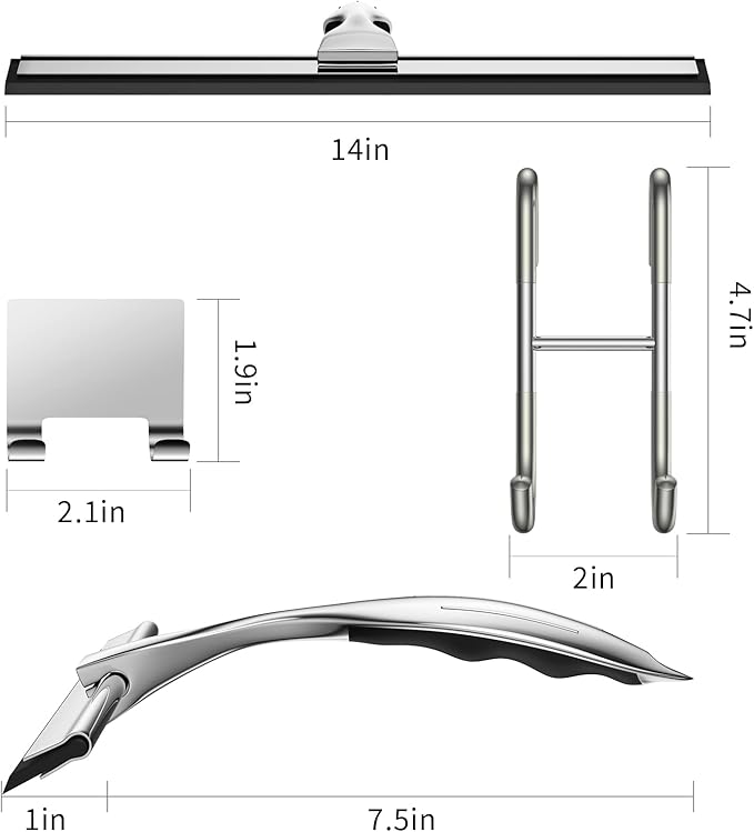 14-Inches Stainless Steel Shower Squeegee Set, Include Shower Door Hook, Adhesive Hook and Spare Silicone Blade, Window Squeegee for Shower Glass Door, Bathroom, Mirror, Window and Car Glass