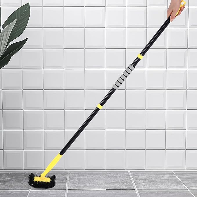 Grout Cleaning Brush with Long Handle - Hard Bristle Hand Held Grout Cleaner Brush for Tile Grout, Shower Cupboard Corner Cleaning