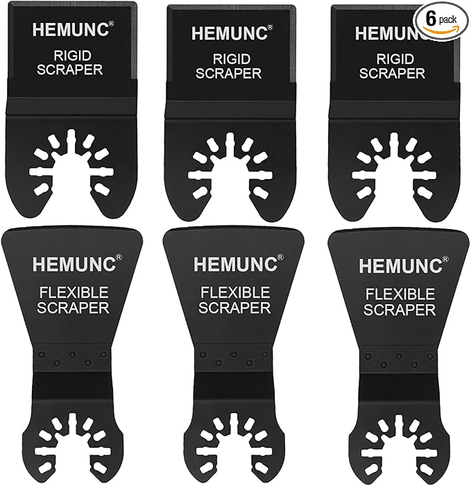 6 Oscillating Tool Scraper Blades Flexible Rigid Scraper Blade, for Removal of Caulk,Vinyl Flooring,Paint,Carpet,Tile Adhesives