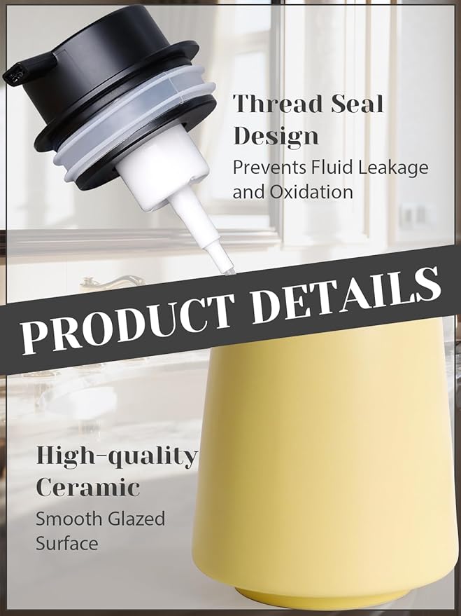 INGOFIN Ceramic Foaming Soap Dispenser -14 oz Foam Hand Soap Dispenser Bathroom, Modern Refillable Dish Wash Bottle for Kitchen with Large Pump, Matte Yellow