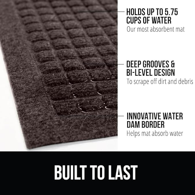 GORILLA GRIP Front Door Mat, 35x23, Indoor Outdoor Ultra Absorbent HydroAbsorb Doormat, Absorbs Up to 5.7 Cups of Water, Stain and Fade Resistant, Rubber Backing Doormats, Captures Dirt, Coffee
